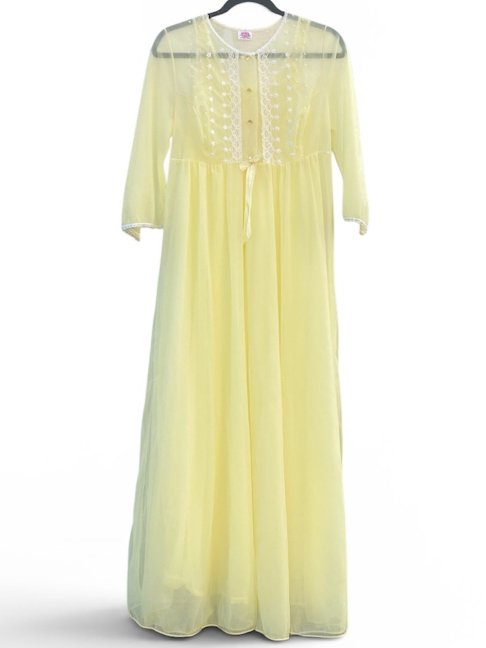 Vintage 2-Piece Yellow Chiffon Nightgown & Sheer Robe Set
